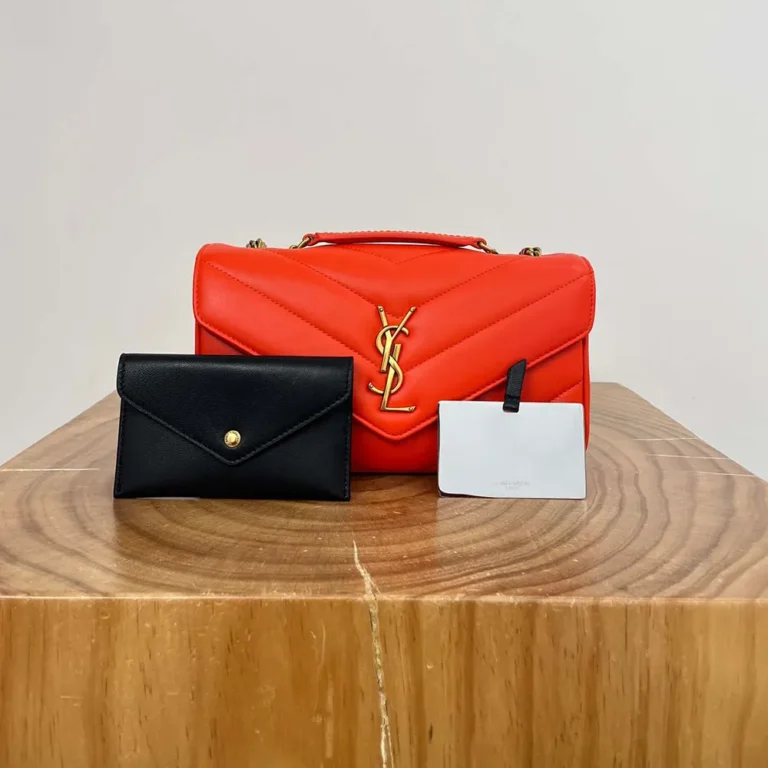 Saint Laurent YSL Women Loulou Small in Matelasse Lambskin-Orange
