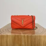 Saint Laurent YSL Women Loulou Small in Matelasse Lambskin-Orange