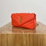 Saint Laurent YSL Women Loulou Small in Matelasse Lambskin-Orange