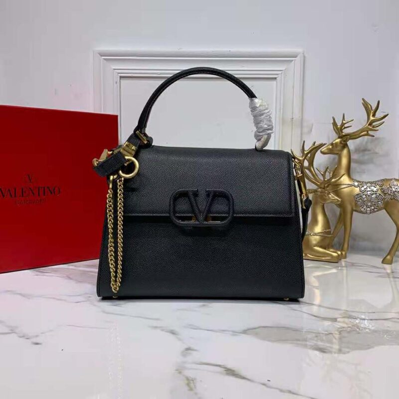 Valentino Women Small Vsling Grainy Calfskin Handbag-Black