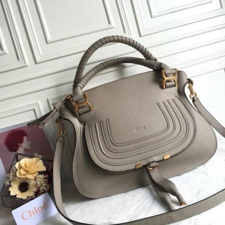 Chloe Women Marcie Bag in Grained Leather-Grey