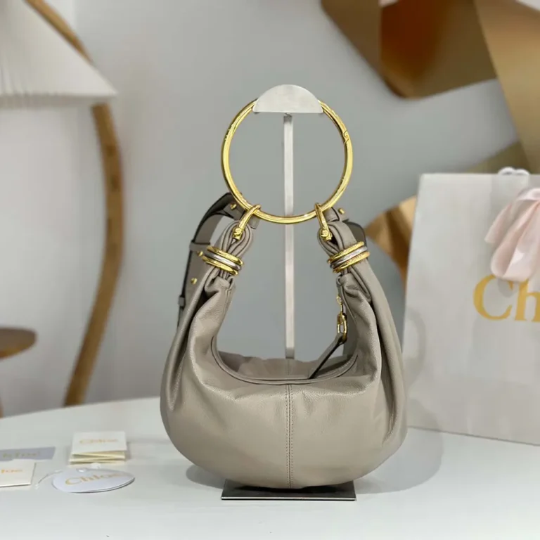 Chloe Women Small Bracelet Hobo Bag in Grained Leather-Grey