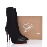 Christian Louboutin Women Nappa Knit Dovi Dova 100 Ankle Boots-Black