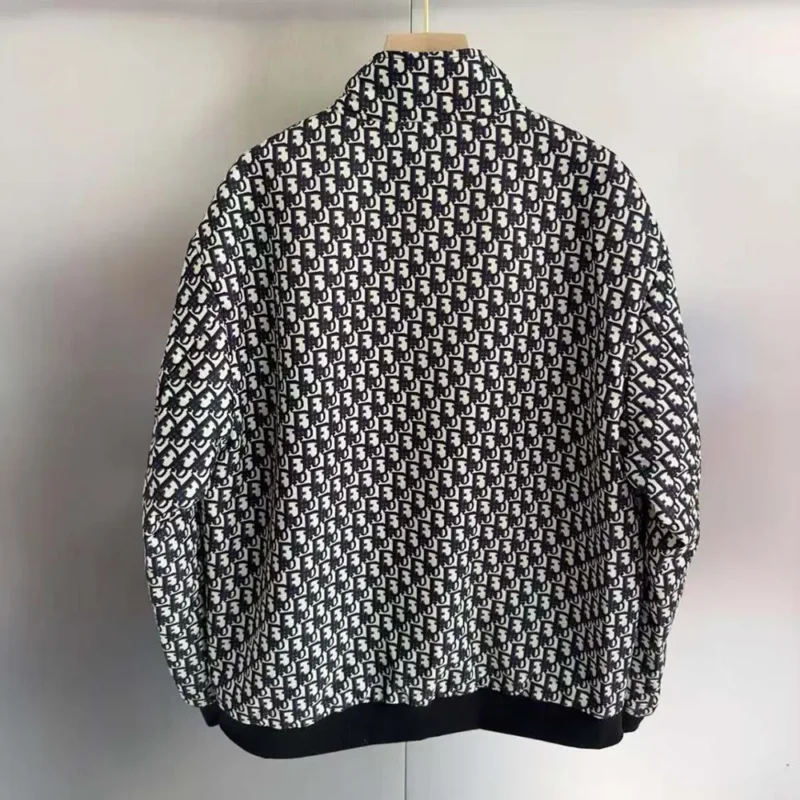 Dior Men Padded Bomber Jacket Blue and Ecru Technical Taffeta Jacquard