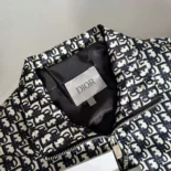 Dior Men Padded Bomber Jacket Blue and Ecru Technical Taffeta Jacquard
