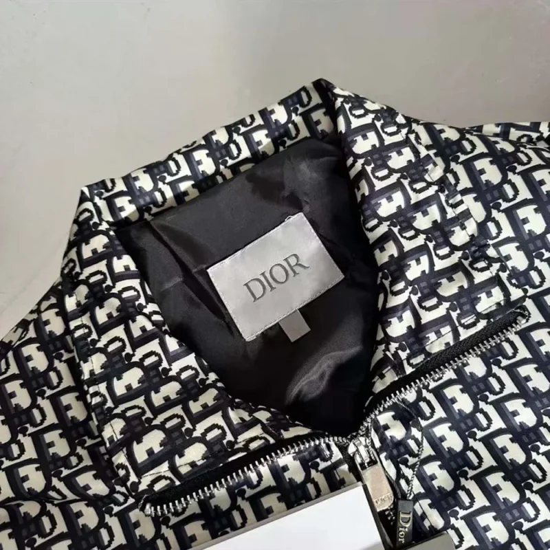Dior Men Padded Bomber Jacket Blue and Ecru Technical Taffeta Jacquard