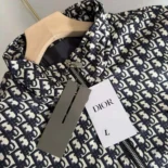 Dior Men Padded Bomber Jacket Blue and Ecru Technical Taffeta Jacquard