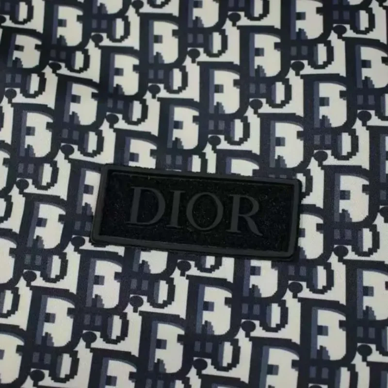 Dior Men Padded Bomber Jacket Blue and Ecru Technical Taffeta Jacquard