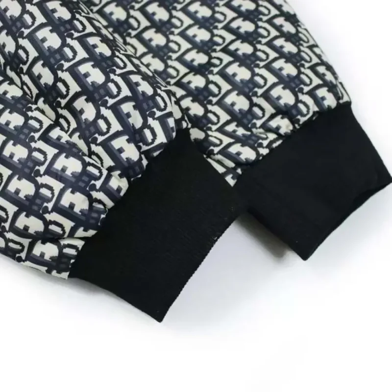 Dior Men Padded Bomber Jacket Blue and Ecru Technical Taffeta Jacquard