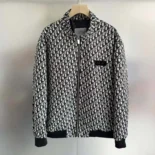 Dior Men Padded Bomber Jacket Blue and Ecru Technical Taffeta Jacquard