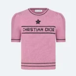 Dior Women Christian Dior Short-Sleeved Sweater Pink Cashmere and Wool Knit