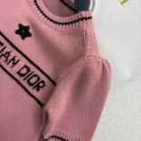Dior Women Christian Dior Short-Sleeved Sweater Pink Cashmere and Wool Knit