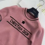 Dior Women Christian Dior Short-Sleeved Sweater Pink Cashmere and Wool Knit