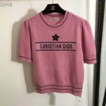 Dior Women Christian Dior Short-Sleeved Sweater Pink Cashmere and Wool Knit
