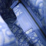 Dior Women Medium Lady Dior Bag Natural Wicker and Light Blue Dior Oblique Jacquard