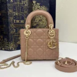 Dior Women Mini Lady Dior Bag Blush Cannage Lambskin