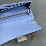 Fendi Women Baguette Continental Wallet With Chain Blue Nappa Leather Wallet