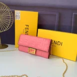 Fendi Women Baguette Continental Wallet With Chain Pink Nappa Leather Wallet