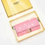 Fendi Women Baguette Continental Wallet With Chain Pink Nappa Leather Wallet