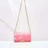 Fendi Women Baguette Continental Wallet With Chain Pink Nappa Leather Wallet