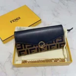 Fendi Women FF With Chain Brown Leather Wallet