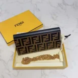 Fendi Women FF With Chain Brown Leather Wallet