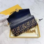Fendi Women FF With Chain Brown Leather Wallet