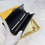 Fendi Women FF With Chain Brown Leather Wallet