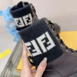 Fendi Women Rockoko Black Leather Biker Boots with FF Jacquard Motif