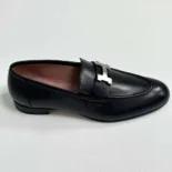 Hermes Women Loafer in Calfskin with Palladium Plated Signature "H" Detail-Black