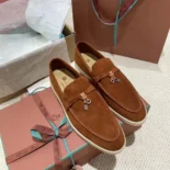 Loro Piana Unisex Summer Charms Walk Loafers-Tan