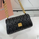 Miu Miu Women Matelassé Nappa Leather Shoulder Bag-Black