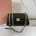 Miu Miu Women Matelassé Nappa Leather Shoulder Bag-Black