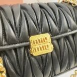 Miu Miu Women Matelassé Nappa Leather Shoulder Bag-Black