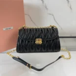 Miu Miu Women Matelassé Nappa Leather Shoulder Bag-Black