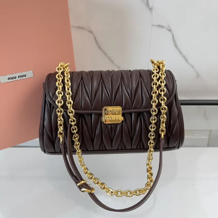 Miu Miu Women Matelassé Nappa Leather Shoulder Bag-Bordeaux