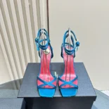 Saint Laurent YSL Women Opyum Sandals in Satin Crepe-Blue
