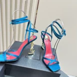 Saint Laurent YSL Women Opyum Sandals in Satin Crepe-Blue