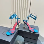Saint Laurent YSL Women Opyum Sandals in Satin Crepe-Blue