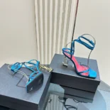 Saint Laurent YSL Women Opyum Sandals in Satin Crepe-Blue