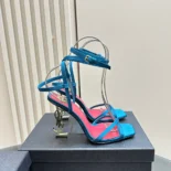 Saint Laurent YSL Women Opyum Sandals in Satin Crepe-Blue