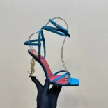 Saint Laurent YSL Women Opyum Sandals in Satin Crepe-Blue