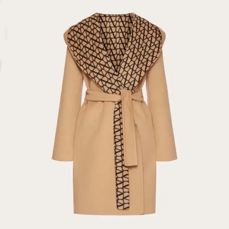 Valentino Women Toile Iconographe Double Coat-Brown