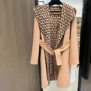 Valentino Women Toile Iconographe Double Coat-Brown