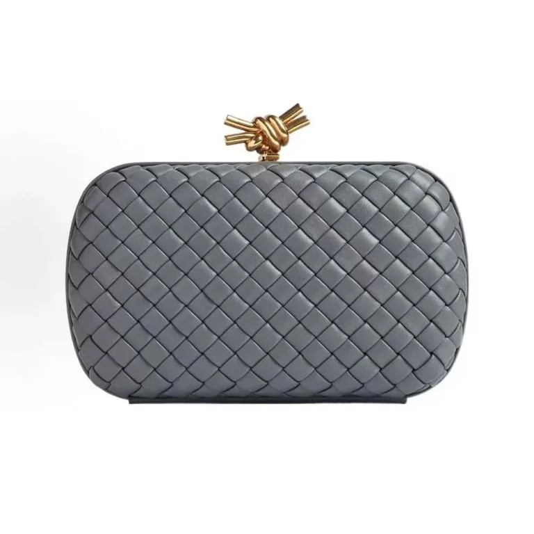 Bottega Veneta Women Knot Minaudière Clutch in Calfskin Leather-Grey