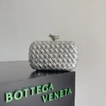 Bottega Veneta Women Knot Pressed Intreccio Laminated Leather Minaudiere-Silver