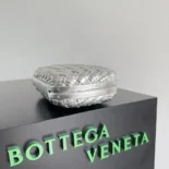 Bottega Veneta Women Knot Pressed Intreccio Laminated Leather Minaudiere-Silver