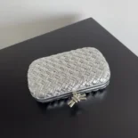 Bottega Veneta Women Knot Pressed Intreccio Laminated Leather Minaudiere-Silver