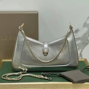 Bvlgari Women Serpenti Baia Small Shoulder Bag in Calf Leather-Silver