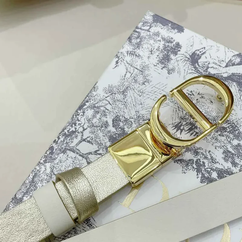 Dior Women 30 Montaigne Reversible Belt Gold-Tone and Latte Smooth Calfskin